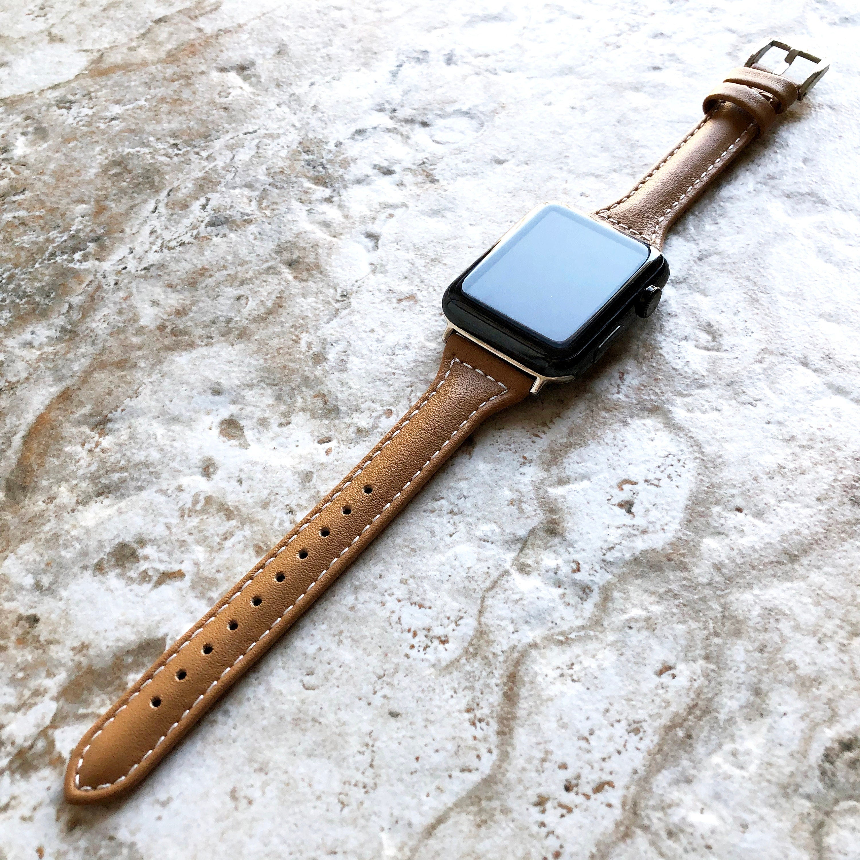 Apple Light Brown Color Band for iWatch Ultra 2 49mm and 9 8 Series 41mm 45mm Case Slim Handmade Elegant Leather Strap Bracelet